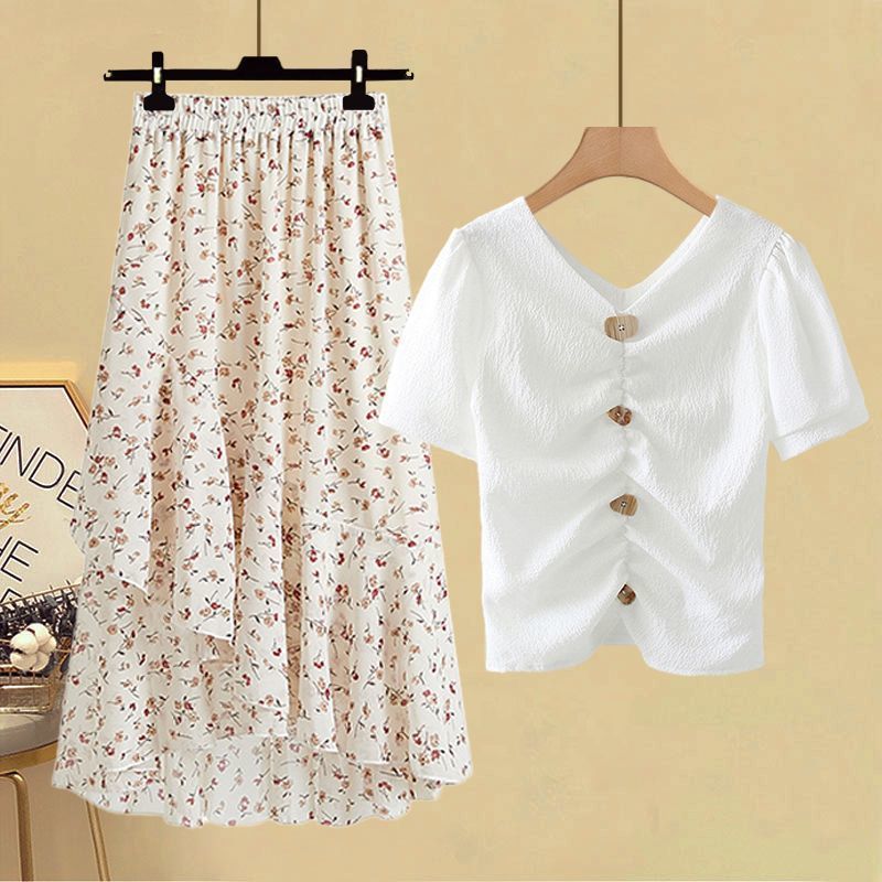 Chic Chiffon T-shirt And High-waisted Skirt Two-piece Set