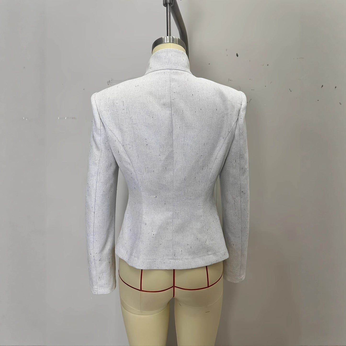 Double-Breasted Stand-Up Collar Long-Sleeve Blazer