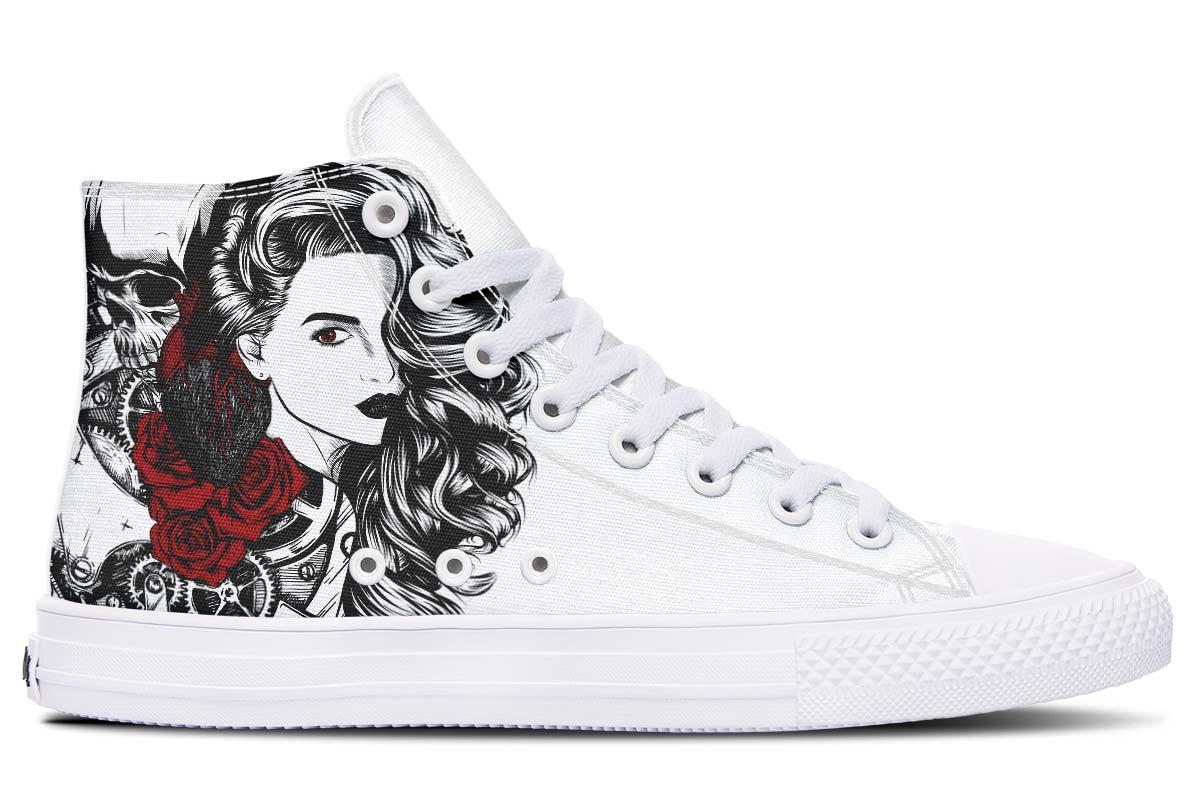 Lærredssko til par med højt skaft og print
