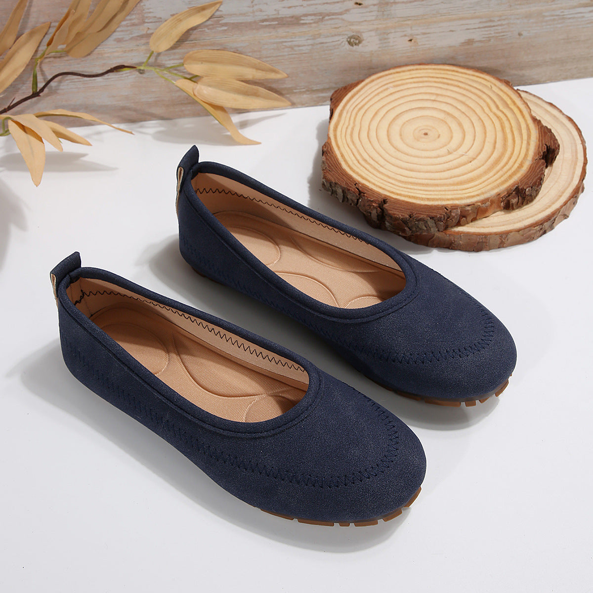 Womens Low-cut Round-toe Slip-on Loafers Womens Flat Shoes