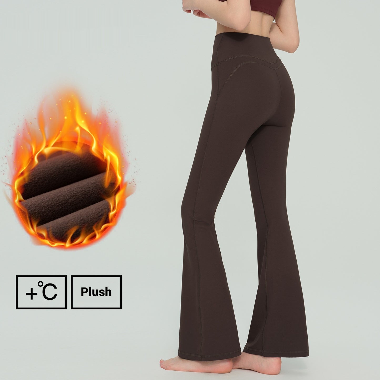 Autumn And Winter Thickened Fleece High-waisted Butt-lifting Slim Flare Pants For Women