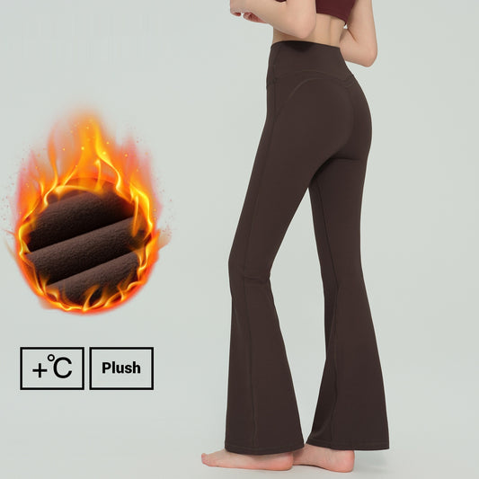 Autumn And Winter Thickened Fleece High-waisted Butt-lifting Slim Flare Pants For Women