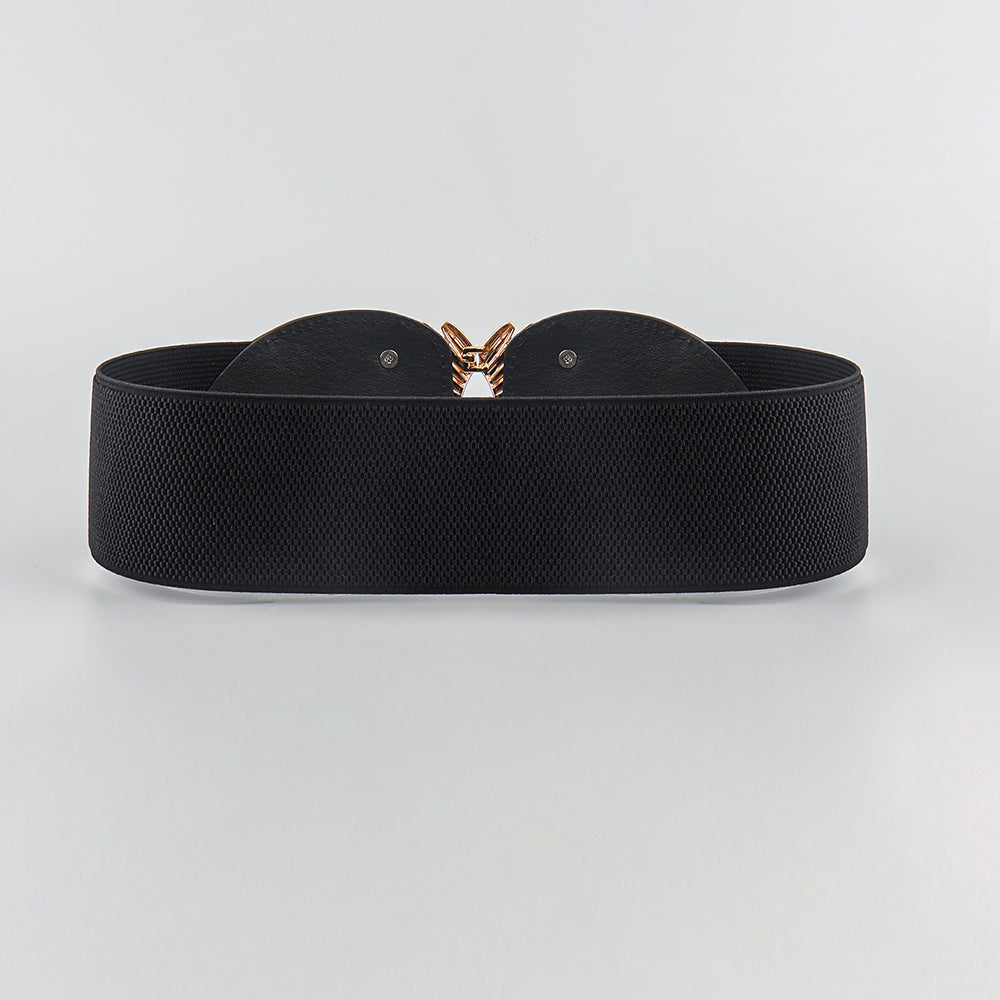 New Autumn Winter Black Elastic Waistband Sunflower Alloy Buckle Waist Cover All Match Slim Elegant Design Decorative Coat