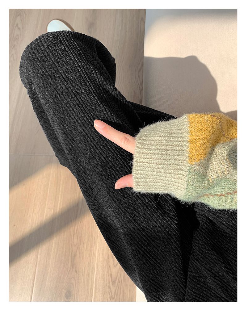 High Waist Drape Black Straight Loose Casual Pants Trousers
