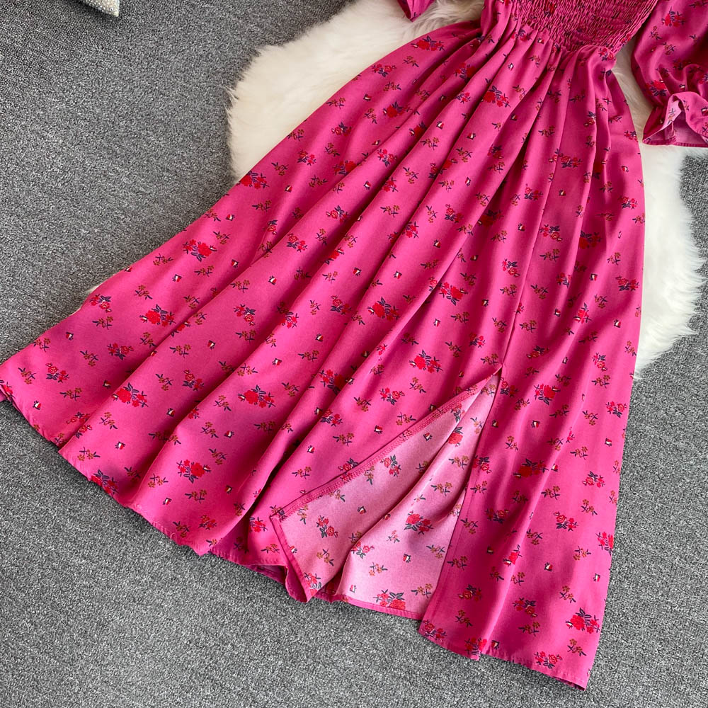 Bubble Short Sleeve Waist Wrapped Slim Split Dress