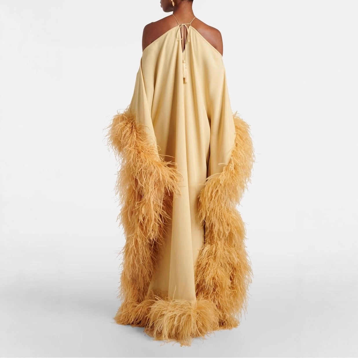 Womens Fashionable Halterneck Off-shoulder Feather Dress