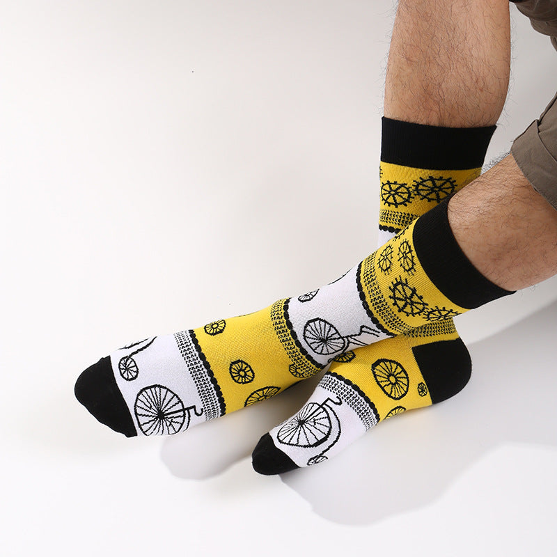 Function Geometry Trendy Mid-calf Length Socks Men's European And American Street Ins Trendy Cotton Socks