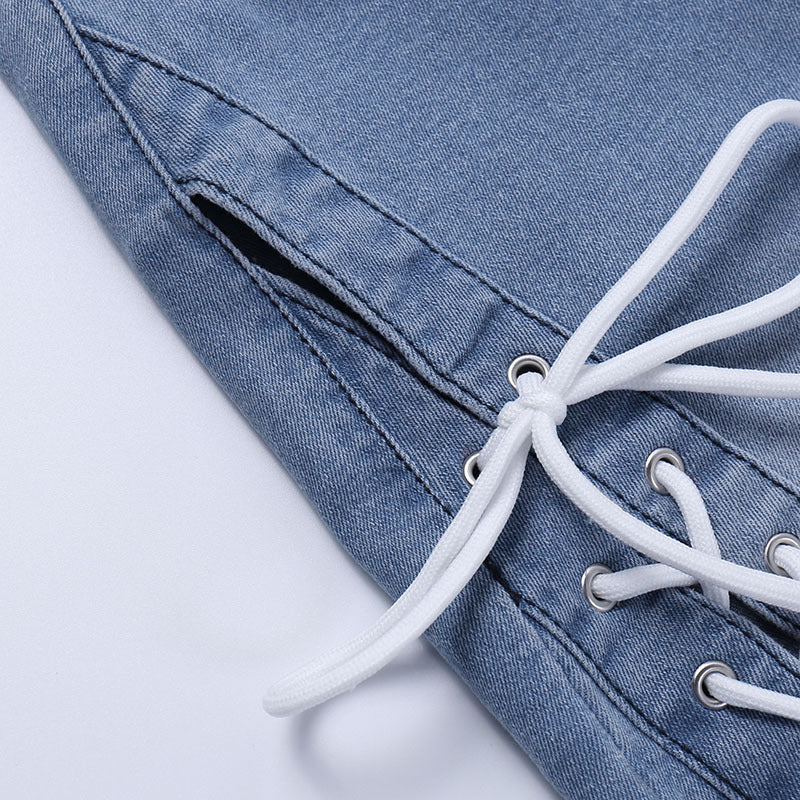 Cutout Statement Strapping Straight Leg Flared Jeans