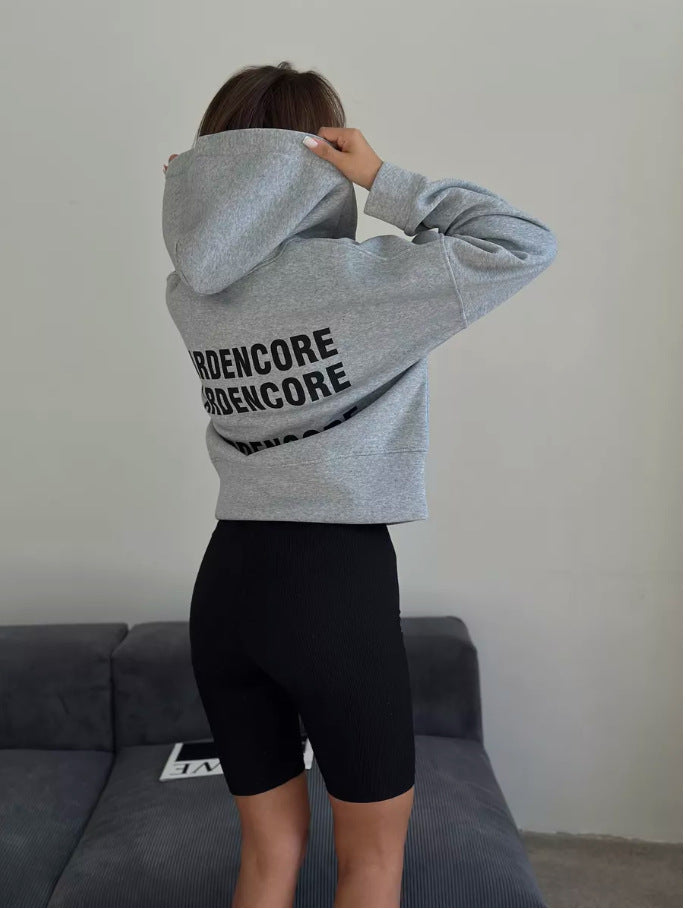 Harajuku Oversized Cropped Letter Print Zip-up Hoodie