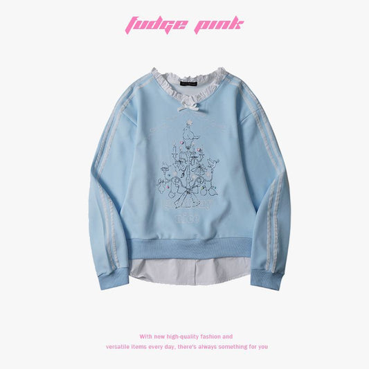 Forår Sød Pige Sød Design Sense Løs Pullover-Sweatshirt