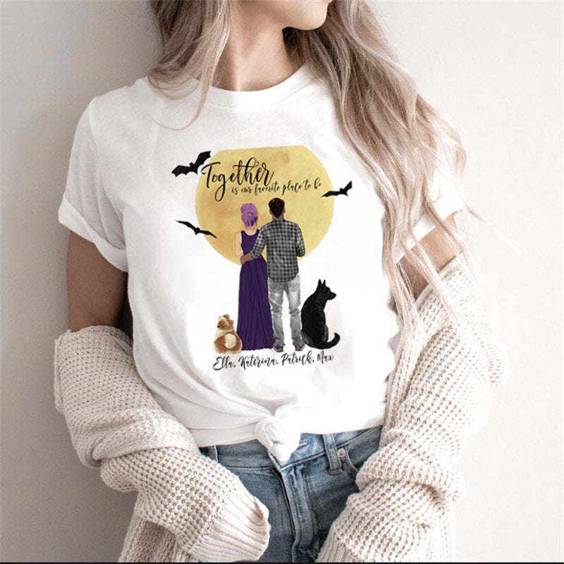 Fashion Moon Retro Gothic Print T-shirt Women