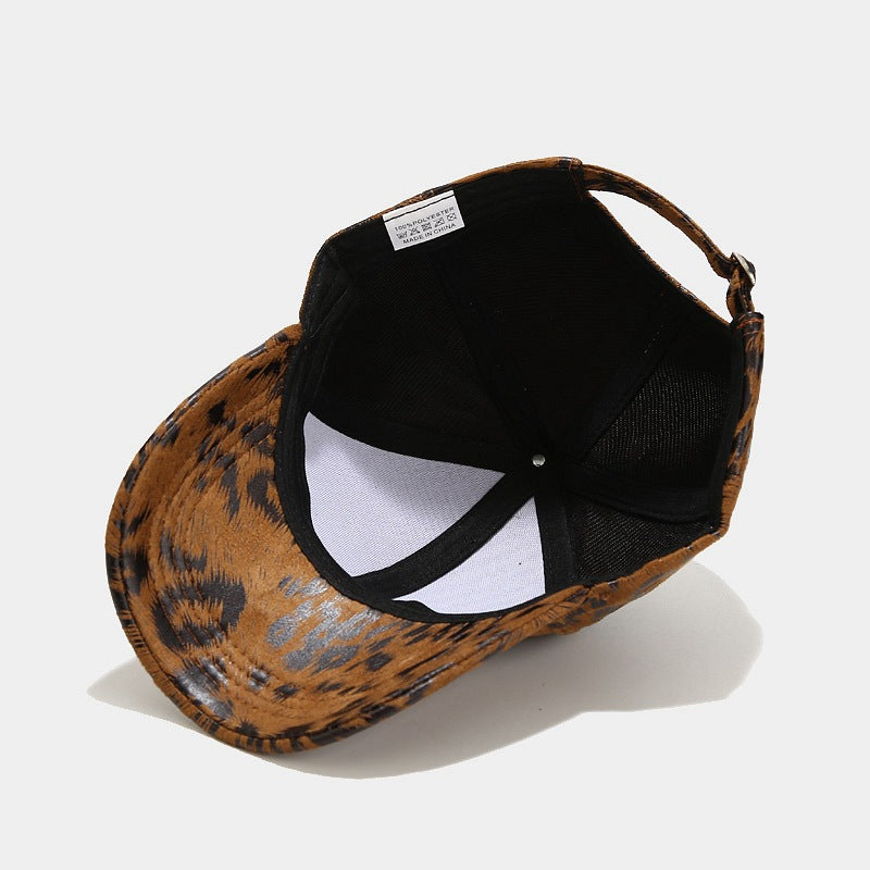 Leopard Pattern Leather Baseball Cap Autumn And Winter