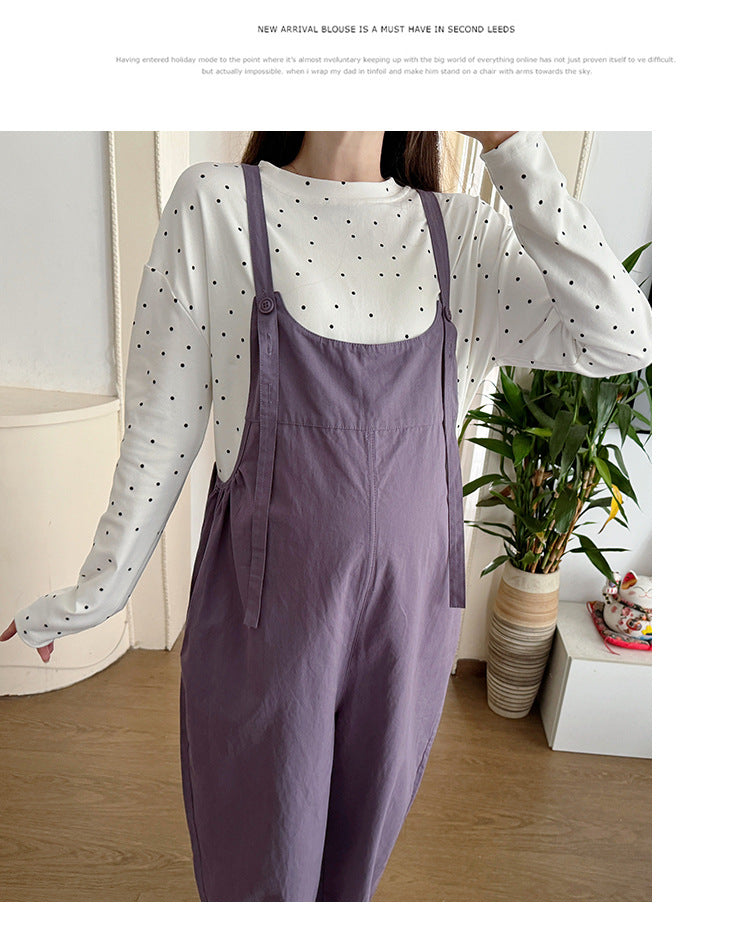 Casual Denim Suspender Pants Polka Dot Top Two-piece Set