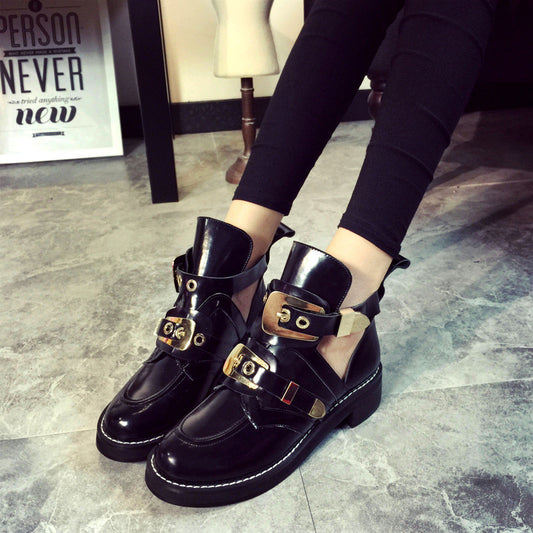 Patent Leather Metal Buckle Martin Boots Side Air Breathable Women