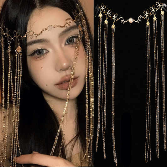 Long Tassel Waterdrop Rhombus Headband Retro Handmade Fringe Face Curtain
