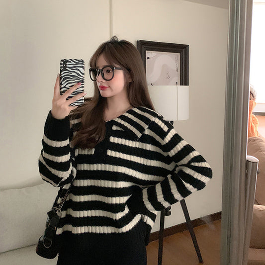 Contrast Color Pullover Loose Sweater For Women