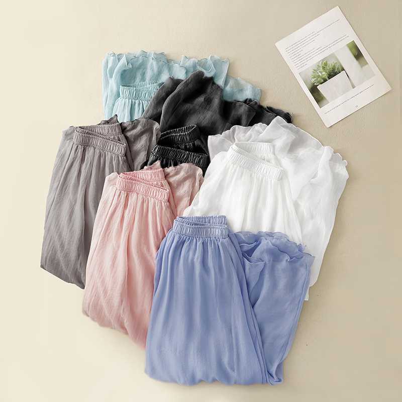 Tight Waist Cotton Linen Wide Leg Pants Loose And Elegant