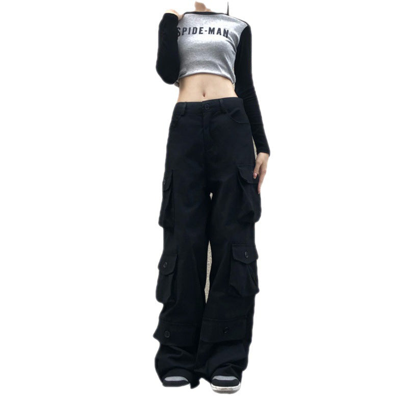 American Retro High Street Straight Tube Multi Pocket Overalls