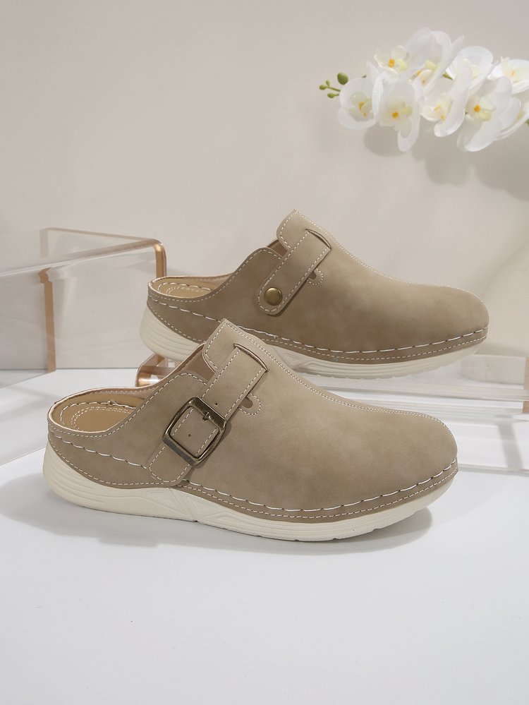 Women's Wedge Rivet Metal Buckle Closed-toe Slippers