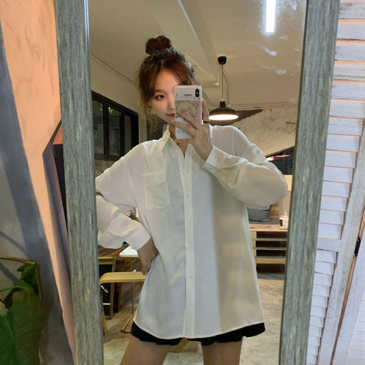 Women's Versatile Loose Hollow White Shirt