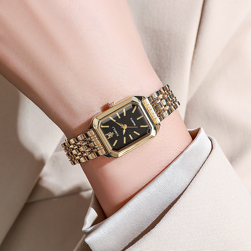 Sleek Versatile Square Womens Quartz Watch With A Stainless Steel Band