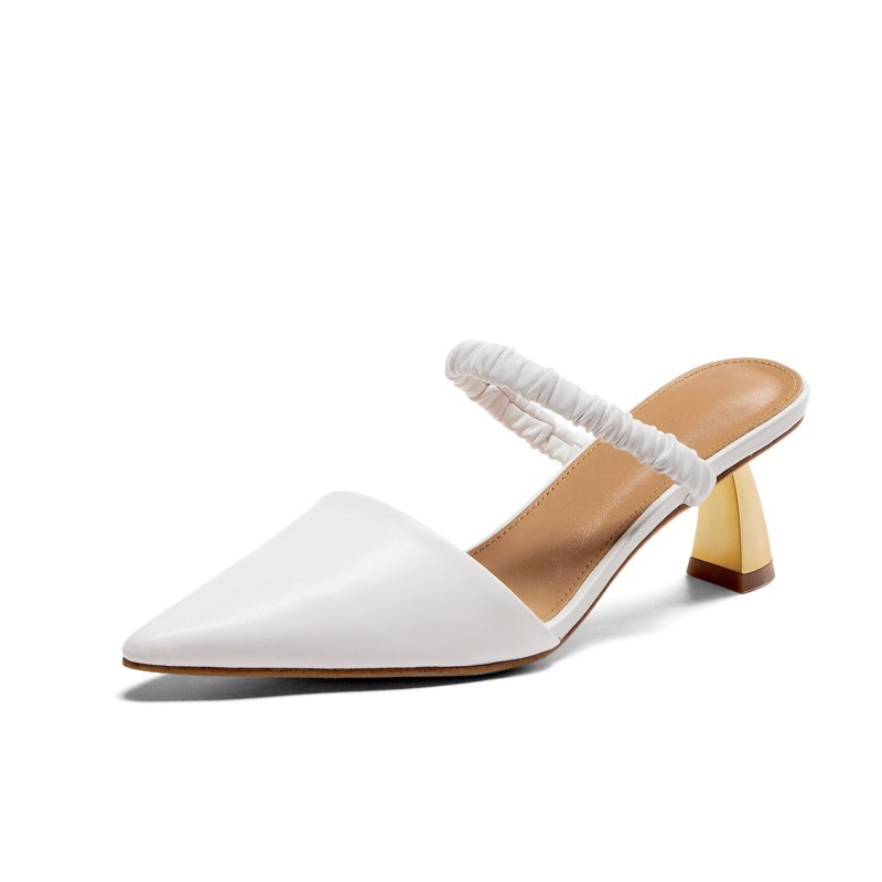 Baotou Women's Medium Thick Heel Pointed Toe Sandals