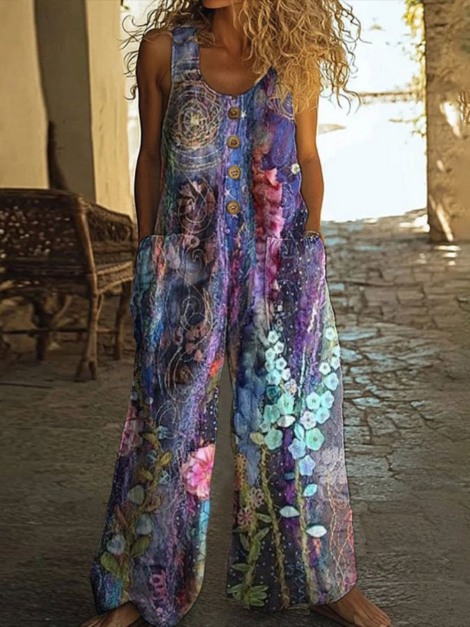 Women's Vest With Pockets Fashion Floral Jumpsuit