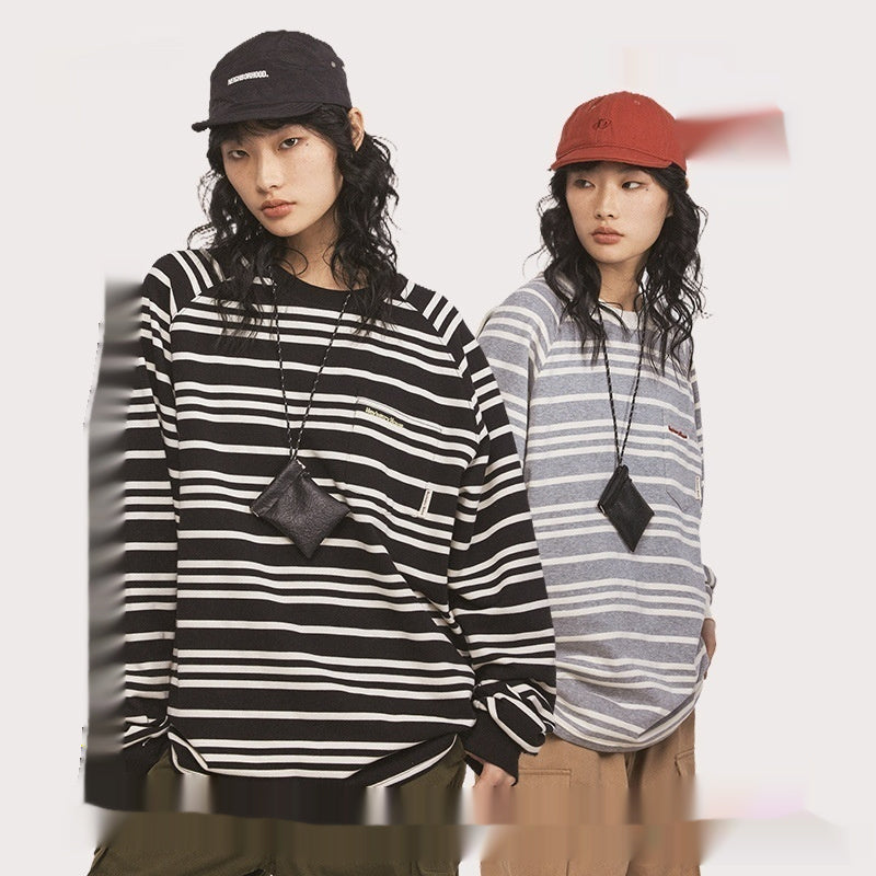 Striped Design Loose Couple Outfit Long Sleeves