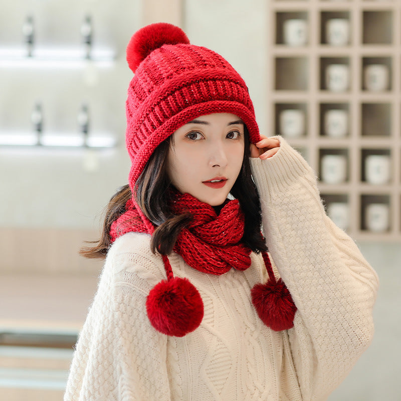 Women's Versatile Scarf Suit Knitted Hat