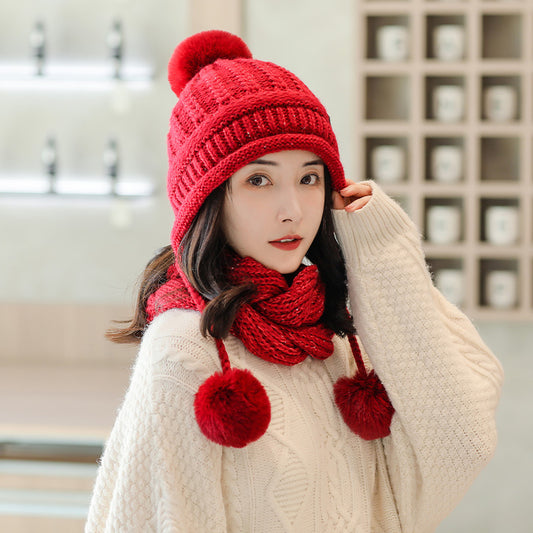 Women's Versatile Scarf Suit Knitted Hat