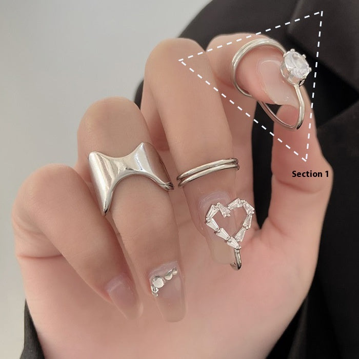 Cross-border New Arrival Micro Inlaid Zircon Graceful Personality Wear Removable Fake Nail Tip Ring