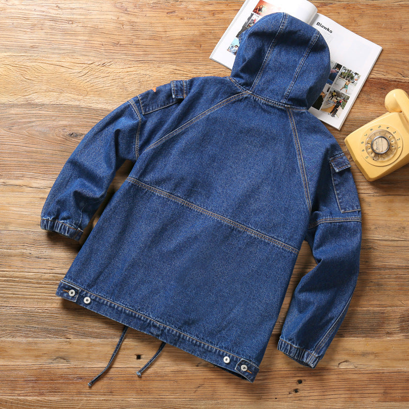 Denim Jacket Hooded Washed Casual Top