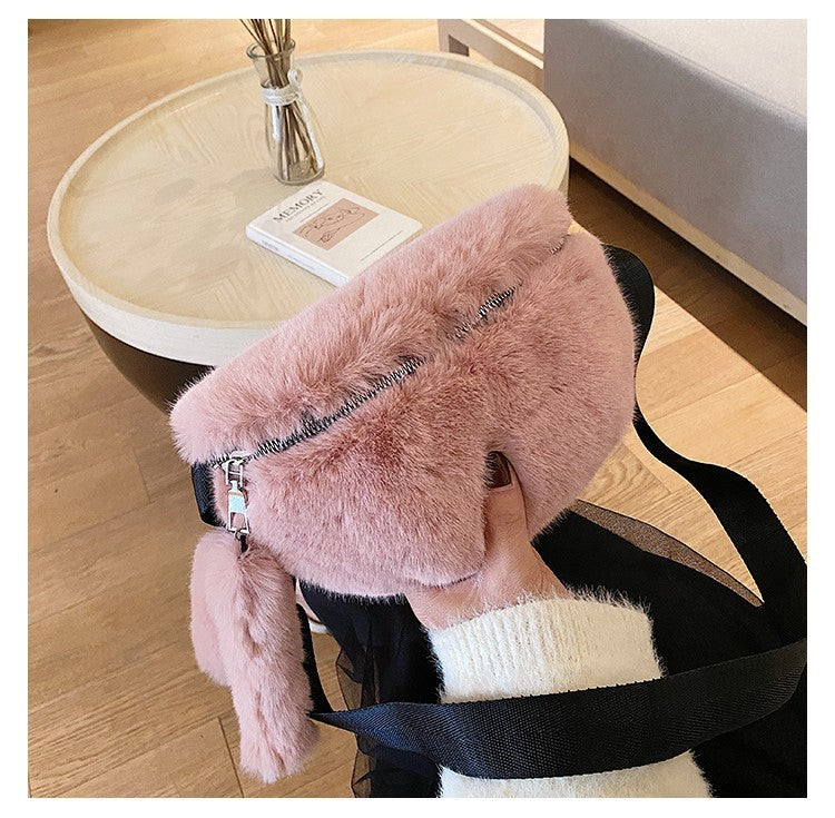 Women's Fashion Shoulder Fur Messenger Bag