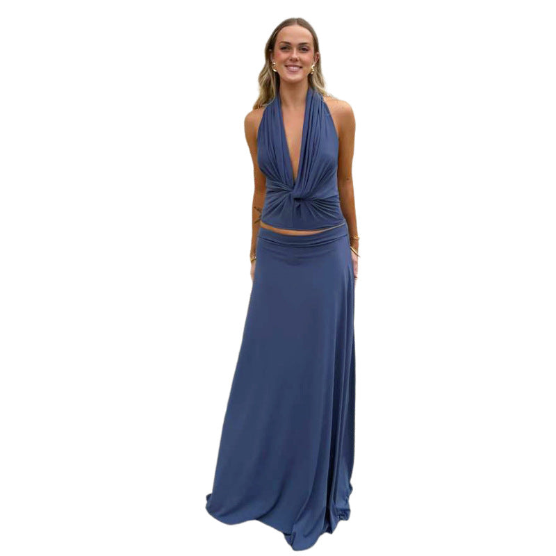 Womens Sexy Halter Top And Skirt Set