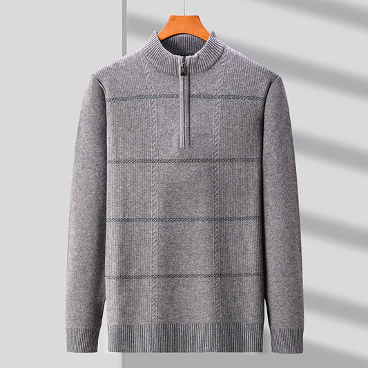 Mens Stand-Up Collar Long-Sleeve Half-Zip Knit Sweater