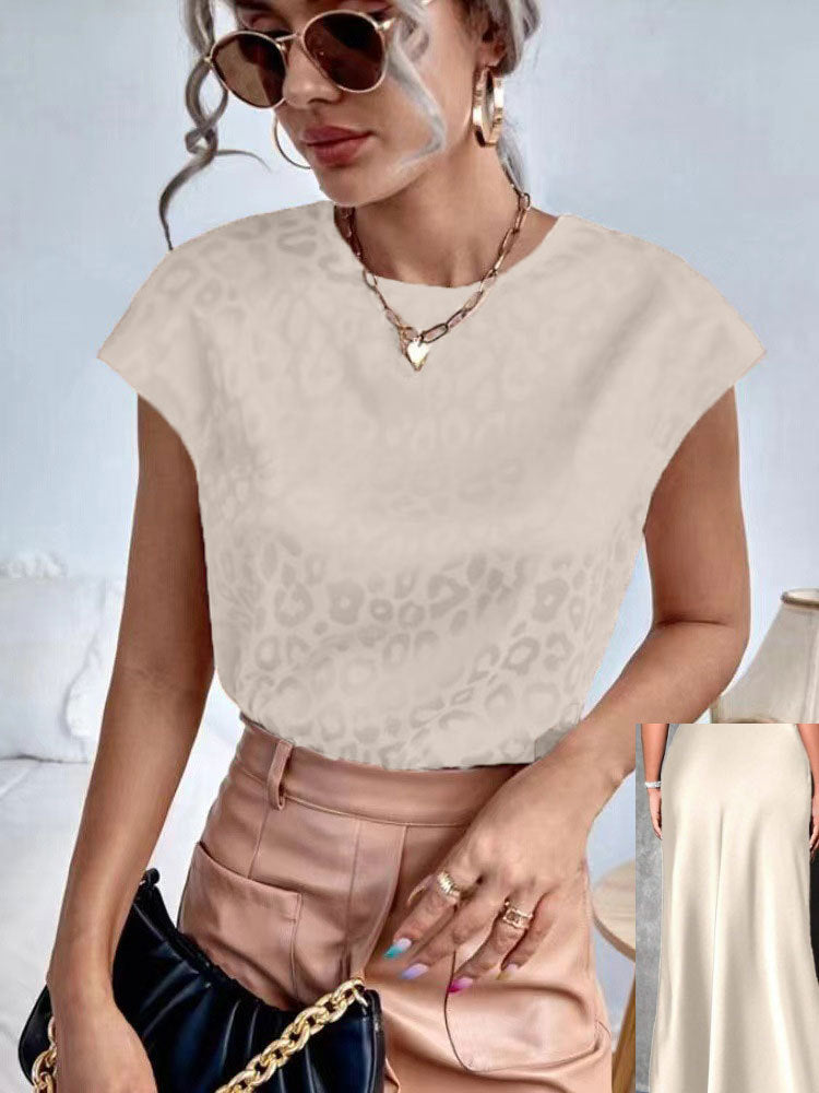 Womens Relaxed-fit Satin Short-sleeve Top