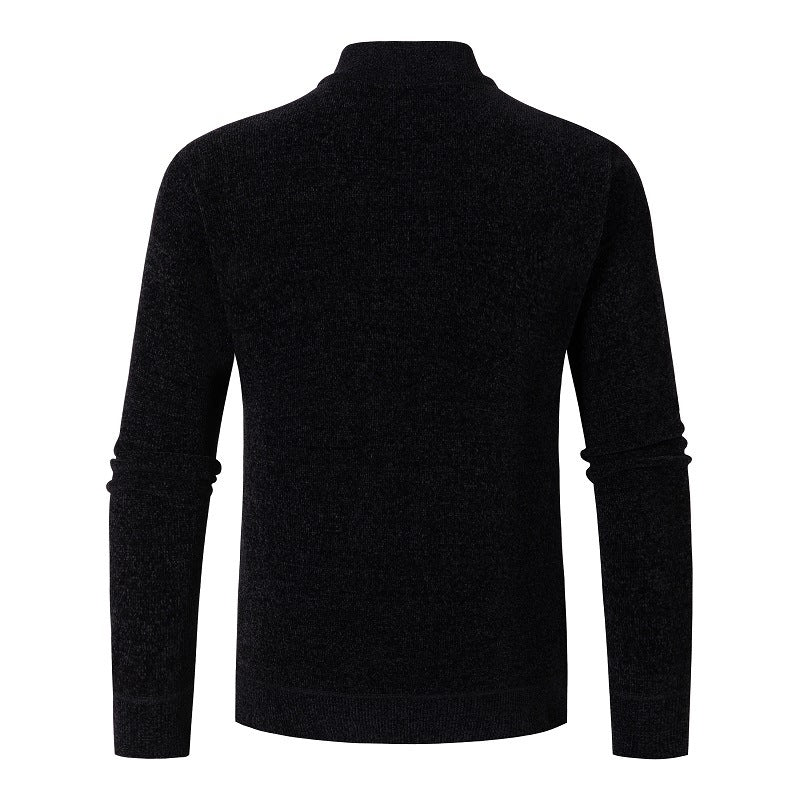 Men's Thickened Chenille Zipper Solid Color Warm Sweater