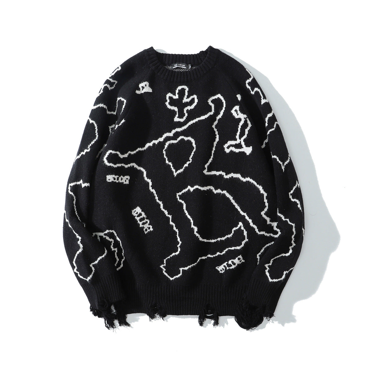 Blue Letter Jacquard Pullover Round Neck Winter Undercoat