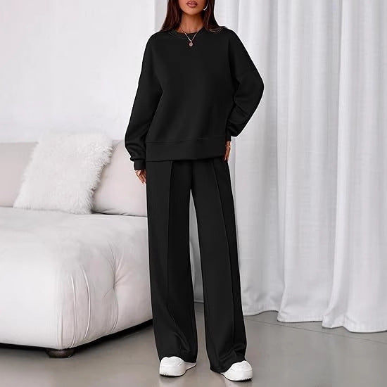 Solid-color Long-sleeve Hoodie And Zip-up Pants Two-piece Set