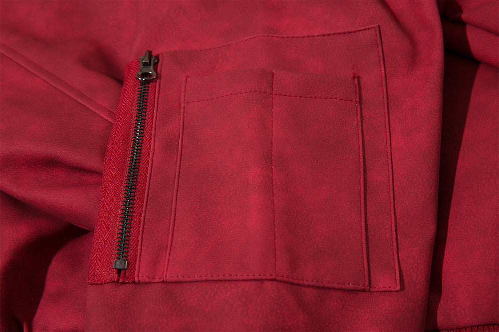 Ins American-style Street Fashion Leather Embroidered Letter Baseball Uniform Jacket