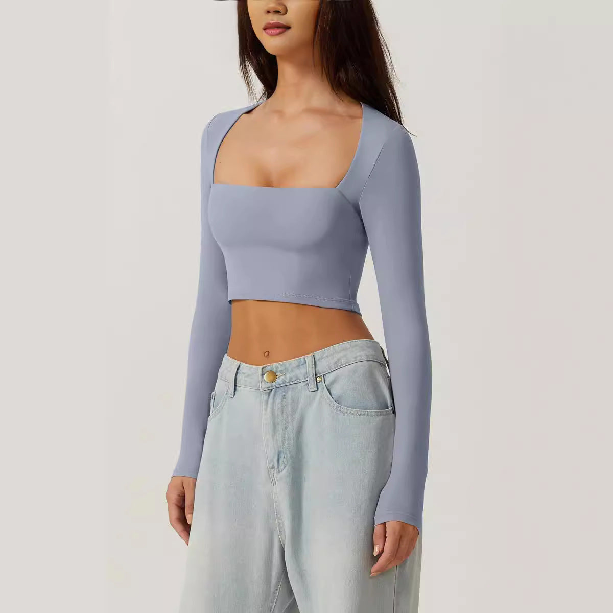 Slimming Base Top With A Square Neckline And A Cropped Design