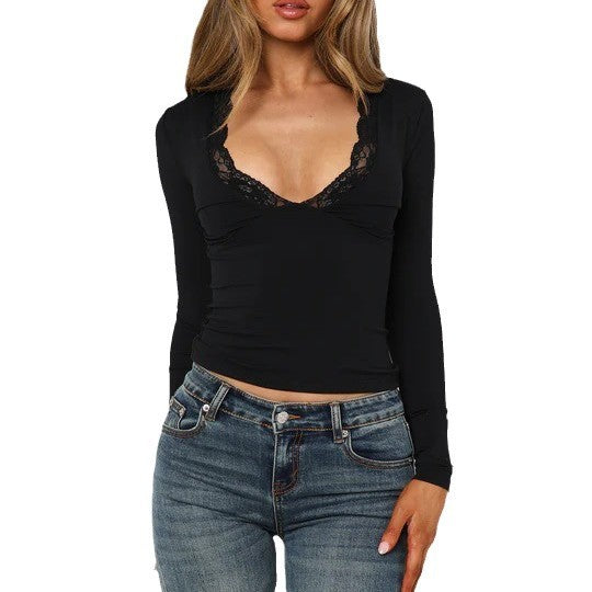 Fashion Slim-fit skulderlangærmet blondeblomst
