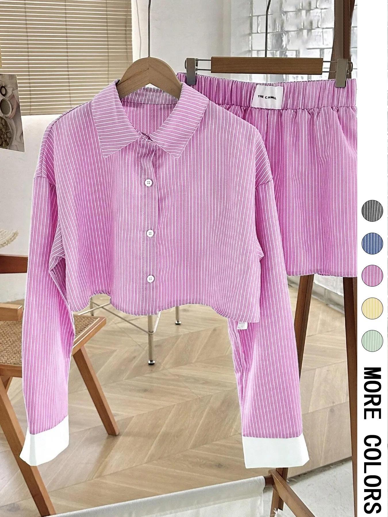 Womens New Color-Block Striped Long-Sleeve Set