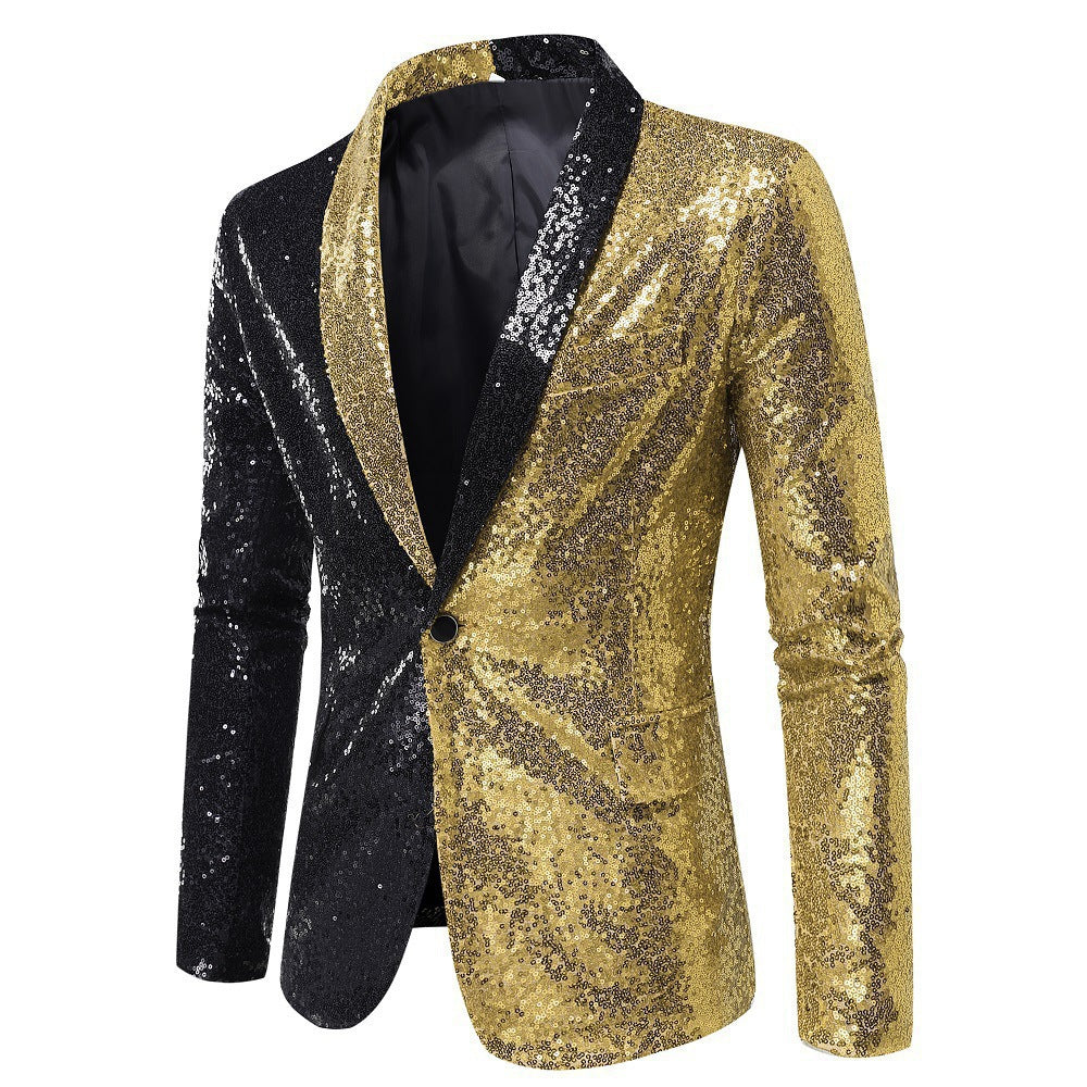 Euro-American Performance Dress Color-blocking Sequin Suit