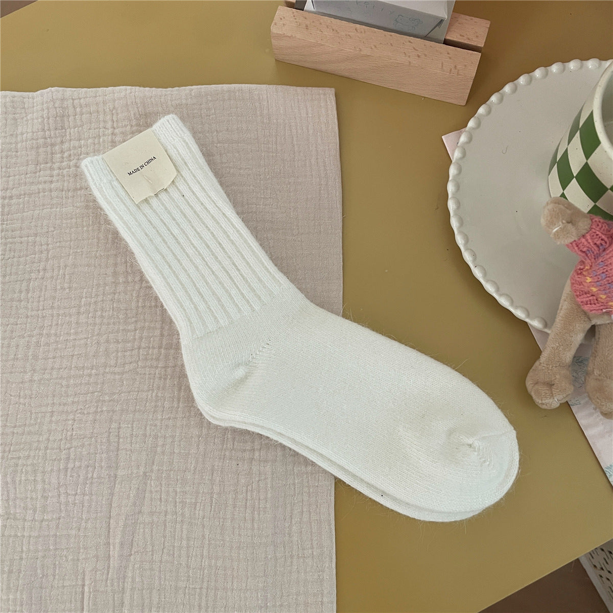 Solid-color Rabbit-fur Chunky Knit Thermal Socks