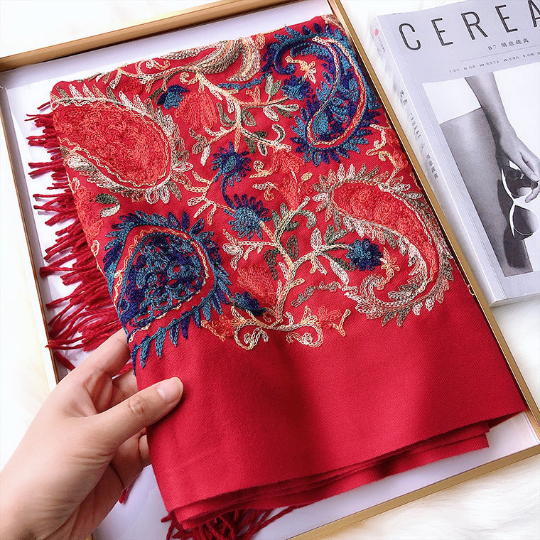 Fashion Embroidered Shawl Warm Thick Women