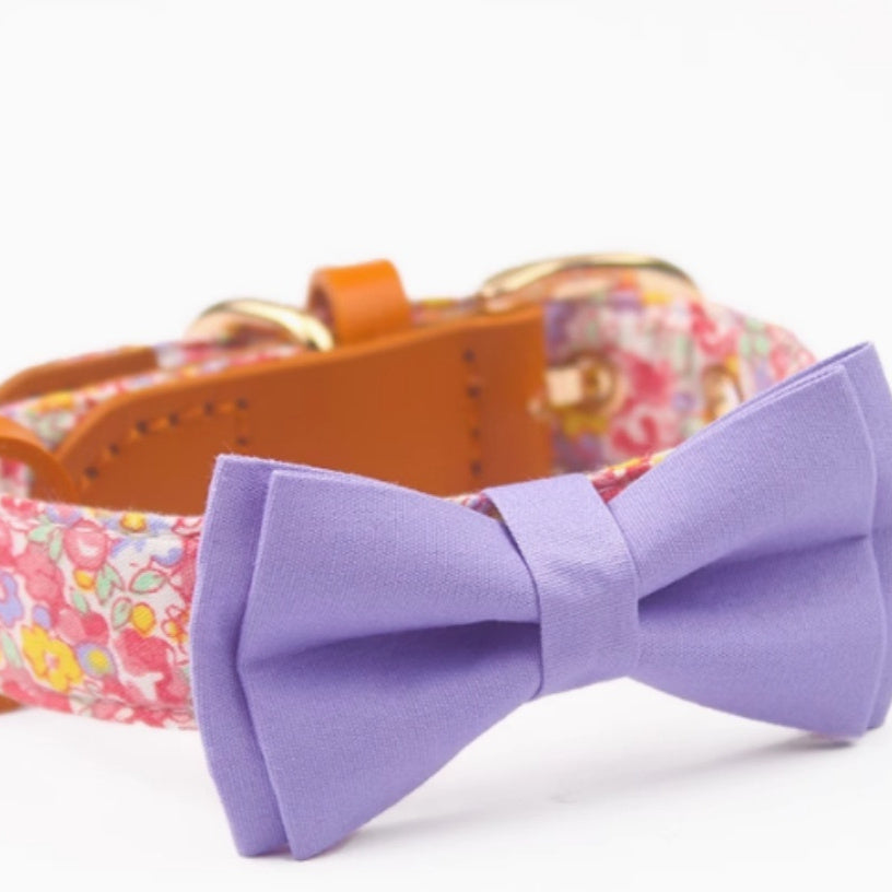 Cowhide Stitching Floral Cotton Pet Dog Collar Hand Holding Rope