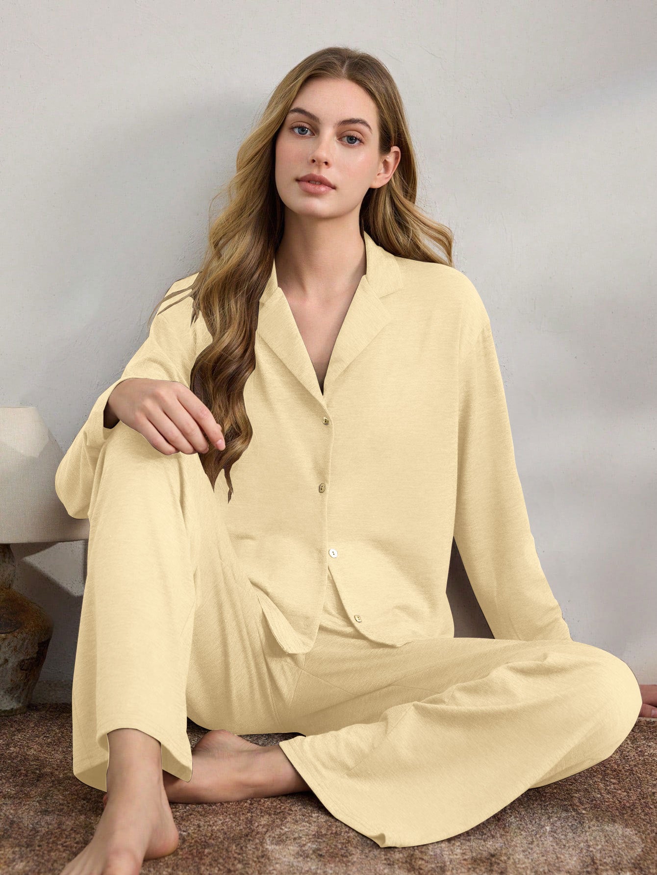 Afslappet Cardigan Langærmet Top Og Løstsiddende Bukser Pyjamas-sæt