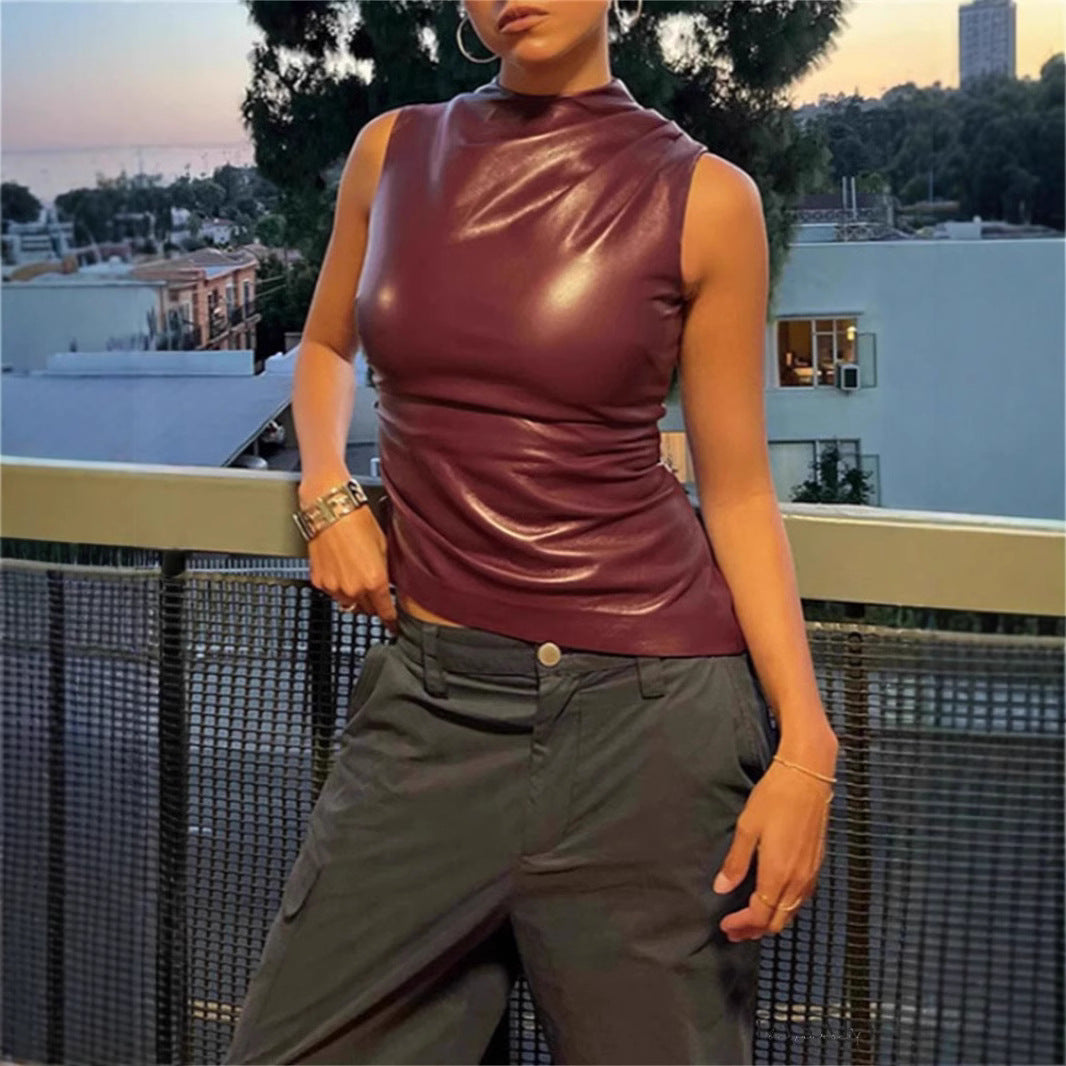 Stylish Fitted Waist Asymmetrical Hem Sleeveless Top Slim-fit New Design Vest