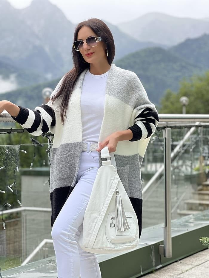 Women's Long Striped Stitching Contrast Sweater Cardigan